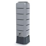 Regentonne Regenwassertank Standard eckig Komplett-Set mit 120 Liter Volumen in der Farbe grau ist aus UV- und witterungsbeständigem Material mit kindersicherem Deckel
