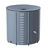 TATIVALO Faltbare Regentonne 750L, Großer Regenwassertank mit Deckel & Wasserhahn, Stabiler Regenwasserbehälter PVC UV-beständig, Regenfass für Gartenbewässerung, Dunkelgrau