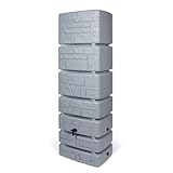 Kreher XXL Wassertonne Tower Stone mit Wasserhahn. Tolle Stein Optik in Anthrazit oder Grau, 350 Liter Nutzungsvolumen. Maße (BxTxH): 57,5 x 38,4 x 180 cm (Grau)