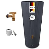 4rain Vaso 2in1 Decor Regentonne 220 Liter Graphite Grey inkl. Kunststoff-Auslaufhahn und Fallrohranschluss - Klares Design für den Garten - Mit bepflanzbarer Schale - Anschlussfertig am Fallrohr