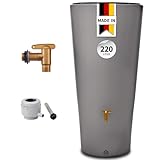 4rain Vaso 2in1 Regentonne 220 Liter zinkgrau inkl. Kunststoff-Auslaufhahn und Fallrohranschluss - Regenfass, Regenwassersammler, Regenwassertonne, Regenwassertank, Wassertank, Regensammler