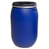 plasteo 220 Liter Weithalsfass mit Deckel und Spannring, Lebensmittelecht und BPA-Frei, Futtertonne Kunststofffass Deckelfass Regentonne Lagerfass Sauerkrautfas, Stapelbar und Palettengerecht, Blau