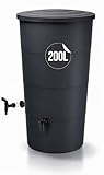 Tymar Regentonne Anthrazit, Regenfass 200L, Wassertonne mit Wasserhahn, Regenwassertank für Garten & Balkon, Regenwassertonne Ø60x107cm_IDSM