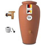 GARANTIA Amphore Regentonne Komplett-Set 300 Liter terrakotta inkl. Kunststoff-Auslaufhahn und Fallrohranschluss - Regentonne 300 Liter, Regenfass, Wassertank, Wassertonnen für Garten, Wasserfass