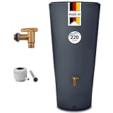 4rain Vaso 2in1 Regentonne 220 Liter Graphite Grey inkl. Kunststoff-Auslaufhahn und Fallrohranschluss - schlanke Regentonne für den Garten - modernes Design mit Pflanzschale und klarer Gestaltung