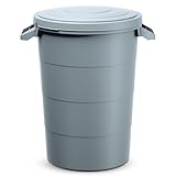 Regenwasser Tank 80 Liter mit Deckel - grau - Universal Kunststoff Tonne mit Tragegriffen - Regentonne Regenfass Allzweck Garten Abfall Eimer