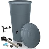 YourCasa Regentonne 200 Liter [inklusive Anschlusset & Bohrer] Regenfass Wetterfest aus Kunststoff mit Wasserhahn - Regenwassertonne - Wasserfass Regenwassertank Wassertonne für Garten (Grau, 200L)