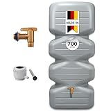 CUBUS Regentonne Komplett-Set 700 L, betongrau - Kompakter Regenwassertank mit Auslaufhahn + Fallrohranschluss – Platzsparender Gartentank/Wassertonne für Garten & Terrasse