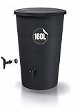 Tymar Regentonne Anthrazit, Regenfass 160L, Wassertonne mit Wasserhahn, Regenwassertank für Garten & Balkon, Regenwassertonne Ø60x88cm_IDSM
