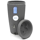 YourCasa Regentonne 240 Liter [RainCatcher] Regenfass Frostsicher aus Kunststoff mit [Messing] Wasserhahn - Regenwassertonne - Regenwassertank Garten (Grau)