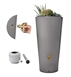 4rain Vaso 2in1 Regentonne 220 Liter zinkgrau inkl. Kunststoff-Auslaufhahn und Fallrohranschluss - Regenfass, Regenwassersammler, Regenwassertonne, Regenwassertank, Wassertank, Regensammler