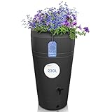 YourCasa Regentonne 230 Liter DECORE | Regenwassertank bepflanzbar | Regenspeicher Anthrazit | Schmal & Modern | UV-beständig | Recycelter Kunststoff