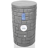 YourCasa Regentonne 230 Liter [StoneRain] mit Metallgewinde und Deckel in Steinoptik - Regenfass Frostsicher aus Kunststoff - Regenwassertonne - Regenwassertank Garten Wassertank Regensammler (Grau)