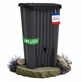 YourCasa Regentonne Cascade 150 Liter | Schmal & Platzsparend | Regenwassertonne mit integriertem Hahn | Anthrazit | Made in France
