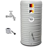 GARANTIA Nordic 2in1 Komplett-Set Regentonne 300 Liter steingrau inkl. Chrom-Auslaufhahn und Fallrohranschluss - Regentonne, Wassertank, Regenfass, Regenwassertonne, Wasserbehälter, Fass