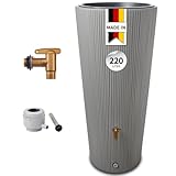 4rain Vaso 2in1 Decor Regentonne 220 Liter zinkgrau inkl. Kunststoff-Auslaufhahn und Fallrohranschluss - Regenfass, Regenwassersammler, Regenwassertonne, Wasserfass, Regenwassertank, Wassertank