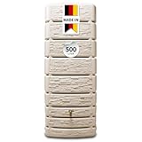 4rain Slim Stone Decor Regentonne Wandtank 500 Liter sandbeige - Steinoptik an der Hauswand - platzsparende Form für den Garten - mit Auslaufhahn und Deckelöffnung für Beet und Terrasse außen pur