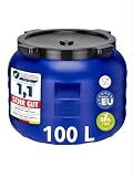 Garronda 100 Liter Weithalsfass BPA-frei Futtertonne Fass Universalfass Lebensmittel Fass Regenfass für Garten Regentonne mit Deckel Regenwassertonne für Garten Wassertonne GD-0093 Blau
