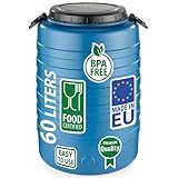 F & R Regentonne 60l mit Griffen mit Deckel HDPE lebensmittelecht Stabiler Wasserbehälter Regenfass Wassertank Garten Frischwassertank