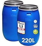 Garronda Set 2X 220 Liter Regentonne mit Deckel Weithalsfass aus HDPE Regenfass für Garten Fass 220l Regenwassertonne Futtertonne Wasserbehälter Universalfass Wasserfass Wassertank GD-0124, Blau