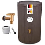 4rain Madera Regentonne Komplett-Set 220 Liter braun inkl. Kunststoff-Auslaufhahn und Fallrohranschluss - Wassertank, Fass, Regenfass, Regenwassertonne, Regenwassertank, Wasserbehälter