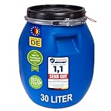 plasteo Deckelfass 30 Liter Blau Spannverschluss Lebensmittelecht Luftdicht verschließbar Stapelbar und Palettengerecht Stabile Griffmulden Blau Behälter Tonne Fass