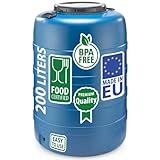 F & R Regentonne 200l mit Griffen mit Deckel HDPE lebensmittelecht Stabiler Wasserbehälter Regenfass Wassertank Garten Frischwassertank