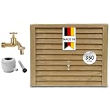 GARANTIA Woody Regentonne Komplett-Set 350 Liter Lightwood inkl. Messing-Auslaufhahn und Fallrohranschluss - Wandtank, Wassertank, Regenwassertonne, Regenwassertank, Wassertonnen für Garten