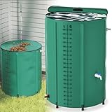 HENGMEI Regentonne 380L Regenwassertank Faltbare Wassertank für Regenfass Regenwassertonne Regenfass Regenwassersammler mit Ablassventil Regentank (Grün)