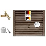 GARANTIA Woody Regentonne Komplett-Set 350 Liter Darkwood inkl. Messing-Auslaufhahn und Fallrohranschluss - Wandtank, Regenwassertonne, Regenwassertank, Wasserbehälter, Wassertonnen für Garten