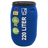 Das Plasteo 220 Liter Weithalsfass mit Stülpdeckel, HDPE, BPA-Frei, lebensmittelecht, vielseitig verwendbar als Lebensmittelfass, Futtertonne, Regentonne (Blau)