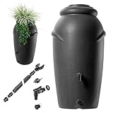 KADAX Regentonne aus Kunststoff 210 L, Regenwassertank mit Wasserhahn, Pflanzschale und Deckel, Dekorativer Regentank, Frostsicheres Regenfass