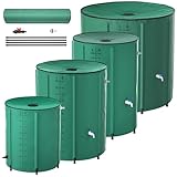 PEILU 750L Faltbare Regentonnen 150 Gallonen Wasserauffangbehälter mit Wasserhahn, Skala & Ablauf Tragbare Regenwassertonne mit Stützstab Grün Wassertank zum Sammeln von Regenwasser Garten Regentank