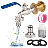 Kugelauslaufhahn 1/2 Zoll Kugel-Auslaufventil Messing Wasserhahn Regentonne Universal Frostsicher Garten Wasserhahn mit Schlauchverschraubung+Filtersieb,Regenwassertank IBC Tank Zubehör (Blau)