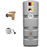 4rain Quadro Regentonne Wandtank Komplett-Set 170 Liter betongrau inkl. Kunststoff-Auslaufhahn und Fallrohranschluss - schmale Lösung am Haus - klare Optik in Betongrau - für Enge Plätze geeignet