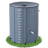 QEENTOE Regenwassertonne Faltbar Wassertank Regenfass mit Ablassventil & Stützstangen Regentonne mit Deckel Regenwassertank Wassertank mit Volumen-Skala Wetterfeste - 500L - Grau - mit Wasserhahn
