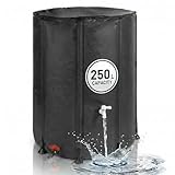 Relaxdays Regentonne faltbar, 250L, Garten & Balkon, 2 Hähne, Überlauf, Deckel mit Laubschutz, Wasserfass, PVC, schwarz