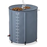 YUENFONG 200L Regentonne Regenwassertonne 50 Gallonen Faltbare Regenwassertank Mit Skalenanzeige PVC Regentank mit inkl. ABS-Ablaufventil, für Garten, Terrasse, Dunkelgrau