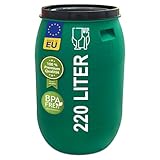 Plasteo 220 Liter Regentonne Wasserfass Weithalsfass Futtertonne mit Stülpdeckel, HDPE BPA-Frei