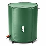 Thorkok Faltbare Regentonne 250L Regenwassertank aus PVC Gartenwassertank mit Deckel, Wasserhahn, Überlaufventil Regenwassertonne Regensammler platzsparender Regenfass für Garten, Terrasse und Balkon