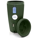 YourCasa Regentonne 240 Liter [RainCatcher] Messing Wasserhahn & Deckel - Regenfass Frostsicher aus Kunststoff - Regenwassertonne - Regenwassertank Garten Wassertank Regensammler Wasserfass (Forest)