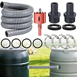 Regentonnen Verbindungsset,Regentonnen Anschluss Set Regentonnenverbinder 32mm mit Schlauch 70cm,4 Rohrschellen Edelstahl und 32mm Lochöffner,Regenfass Verbinder für Regenwasser Tonnen Wassertanks