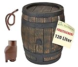 AMUR REGENTONNE EICHENFASS 120 Liter inkl. Befüll - und Entnahmeset braun REGENFASS Wasserfass REGENWASSERTONNE Wassertonne - FROSTSICHERES Gartenfass für Regenwasser u.v.m. in Holz-Optik