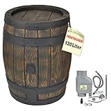 AMUR Regentonne Eichenfass 120l Regenfass Wasserfass Regenwassertonne Wassertonne Gartenfass für Regenwasser u.v.m. in Holz-Optik aus robustem PE-Kunststoff