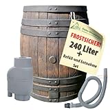 REGENTONNE EICHENFASS 240 Liter REGENFASS Wasserfass REGENWASSERTONNE Wassertonne - FROSTSICHERES Gartenfass für Regenwasser u.v.m. in Holz-Optik aus robustem PE-Kunststoff - MIT Regen-Filter-Set