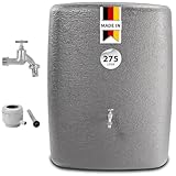 GARANTIA Terranova Regentonne Komplett-Set 275 Liter Graphite Grey inkl. Chrom-Auslaufhahn und Fallrohranschluss - Wandtank, Wassertank, Regenfass, Regenwassertonne, Regenwassertank, Wasserbehälter